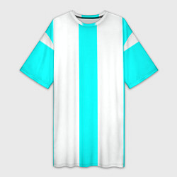 Футболка женская длинная Color light blue white lines, цвет: 3D-принт
