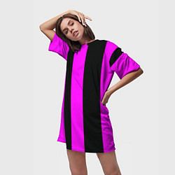 Футболка женская длинная Color black pink lines, цвет: 3D-принт — фото 2