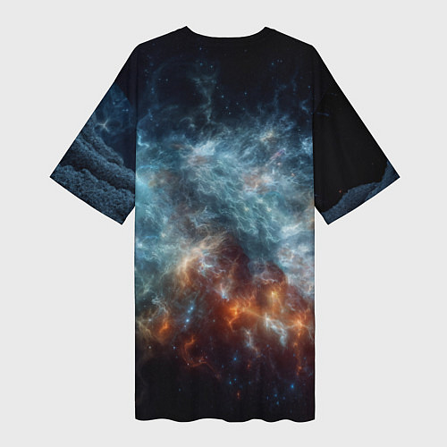 Женская длинная футболка Космонавт парит в космосе среди звезд / 3D-принт – фото 2