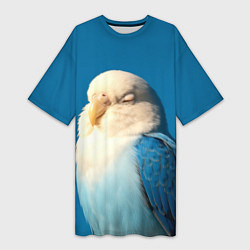 Футболка женская длинная Волнистый попугай - синий, цвет: 3D-принт