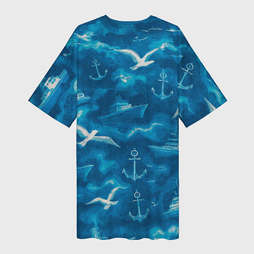 Женская длинная футболка Морской камуфляж акварелью / 3D-принт – фото 2