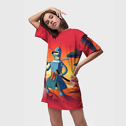 Футболка женская длинная Бендер ниндзя в Японском пейзаже, цвет: 3D-принт — фото 2