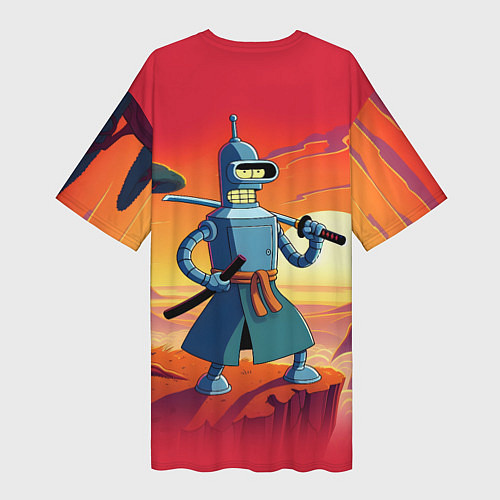 Женская длинная футболка Бендер ниндзя в Японском пейзаже / 3D-принт – фото 2