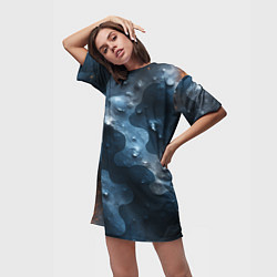 Футболка женская длинная Синий камуфляж с каплями, цвет: 3D-принт — фото 2