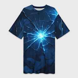 Футболка женская длинная Синий камуфляж со вспышками, цвет: 3D-принт