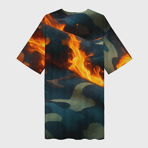 Женская длинная футболка Огонь на камуфляжной ткани / 3D-принт – фото 2