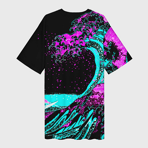 Женская длинная футболка Doom самураи неоновая волна / 3D-принт – фото 2