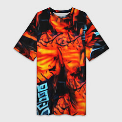 Женская длинная футболка Абстрактная текстура рыжего пламени