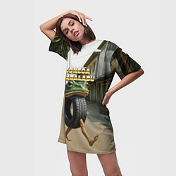 Футболка женская длинная Boneca Ambalabu мем, цвет: 3D-принт — фото 2