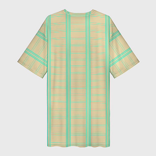 Женская длинная футболка Color beige cage blue stripes / 3D-принт – фото 2