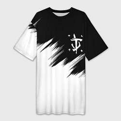 Футболка женская длинная Doom краски черно белый, цвет: 3D-принт