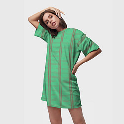 Футболка женская длинная Color green cage brown stripes, цвет: 3D-принт — фото 2