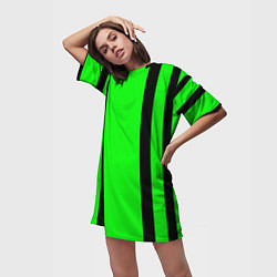 Футболка женская длинная Color black and green stripes, цвет: 3D-принт — фото 2