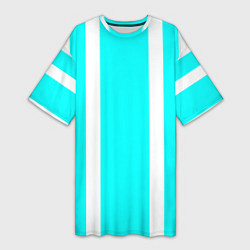 Футболка женская длинная Color blue white stripes, цвет: 3D-принт