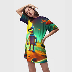 Футболка женская длинная Робот-сгибальщик Бендер на планете крокодилов, цвет: 3D-принт — фото 2