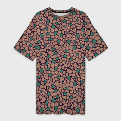 Женская длинная футболка Мелкий мозаичный коричневый зеленый узор хакки