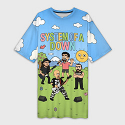 Футболка женская длинная System of a Down, мультяшный, цвет: 3D-принт