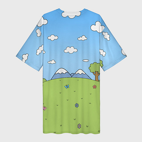 Женская длинная футболка Nirvana мультяшный стиль на поляне / 3D-принт – фото 2