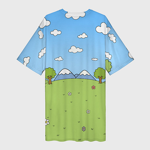 Женская длинная футболка Queen мультяшный стиль на поляне / 3D-принт – фото 2