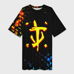 Женская длинная футболка Doom огненные символы