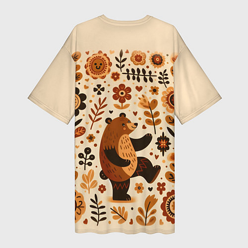 Женская длинная футболка Мишка пляшет / 3D-принт – фото 2