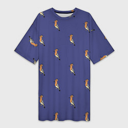 Футболка женская длинная Клевая птица удод на фиолетовом фоне, цвет: 3D-принт