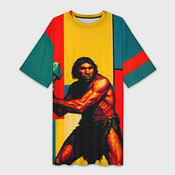 Футболка женская длинная Неандерталец поп-арт, цвет: 3D-принт