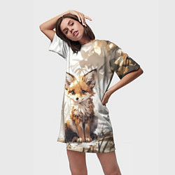 Футболка женская длинная Юный лисёнок, цвет: 3D-принт — фото 2