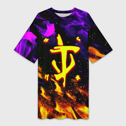 Футболка женская длинная Doom огненный стиль, цвет: 3D-принт