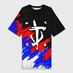 Футболка женская длинная Doom триколор краски, цвет: 3D-принт