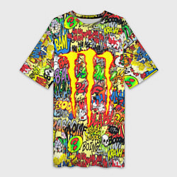 Женская длинная футболка Monster energy sticker grafity
