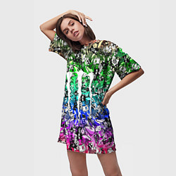 Футболка женская длинная Monster energy стикеры, цвет: 3D-принт — фото 2