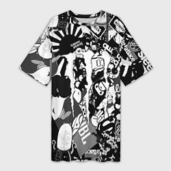 Футболка женская длинная Monster energy black sticker, цвет: 3D-принт