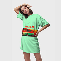 Футболка женская длинная Ретро автобус ЛиАЗ 677, цвет: 3D-принт — фото 2