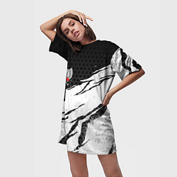 Футболка женская длинная Федерация бокса России - белый затертый, цвет: 3D-принт — фото 2