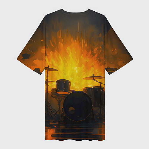 Женская длинная футболка Гитарист играющий в пламени / 3D-принт – фото 2