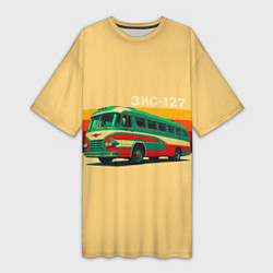 Футболка женская длинная Ретро автобус ЗИС-127 поп-арт, цвет: 3D-принт