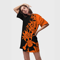 Футболка женская длинная One Piece - Ace, цвет: 3D-принт — фото 2