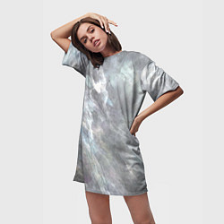 Футболка женская длинная Абстракция - white smoke on gray background, цвет: 3D-принт — фото 2