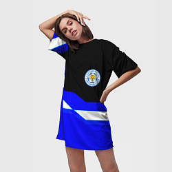 Футболка женская длинная Лестер Сити спорт геометрия, цвет: 3D-принт — фото 2