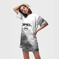 Футболка женская длинная Opel на сером абстрактном фоне, цвет: 3D-принт — фото 2