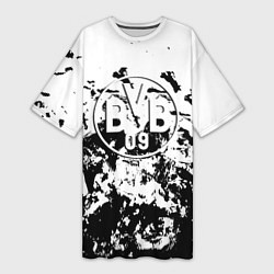 Футболка женская длинная Borussia черные краски, цвет: 3D-принт