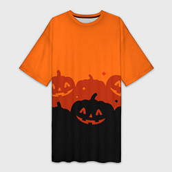 Женская длинная футболка Хэллоуин счастливые тыквы