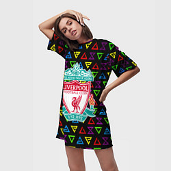 Футболка женская длинная Liverpool pattern neon, цвет: 3D-принт — фото 2