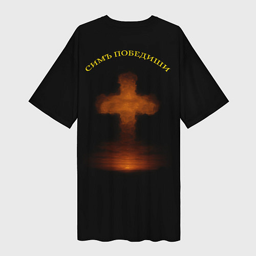 Женская длинная футболка Симъ победиши черно-оранжевый арт / 3D-принт – фото 2