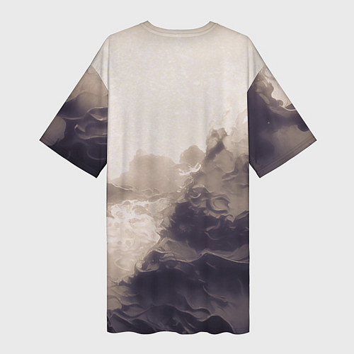 Женская длинная футболка Сепия абстрактная горная река / 3D-принт – фото 2