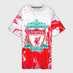 Футболка женская длинная Liverpool розовый огонь, цвет: 3D-принт