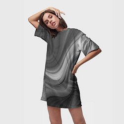 Футболка женская длинная Серые волны абстракция однотонная, цвет: 3D-принт — фото 2