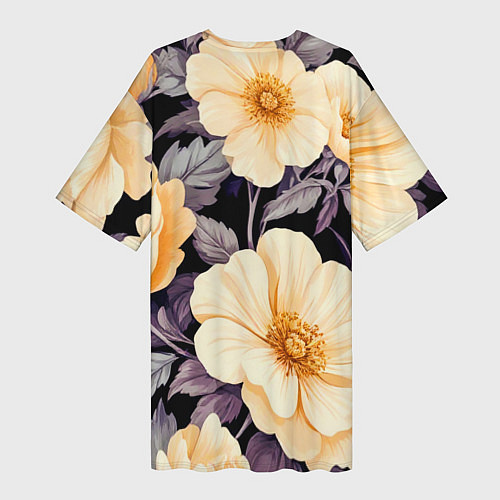 Женская длинная футболка Крупные жёлтые цветы / 3D-принт – фото 2