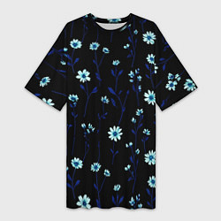 Женская длинная футболка Паттерн с маленькими синими цветами
